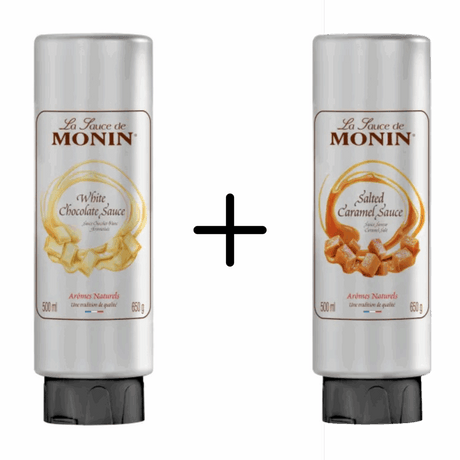Monin topping chocolat blanc + topping caramel salé