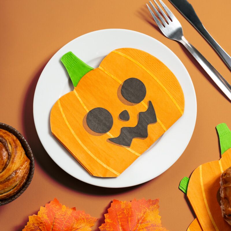 Paquet de 12 serviettes de fête en papier 3 épaisseurs citrouille d'Halloween