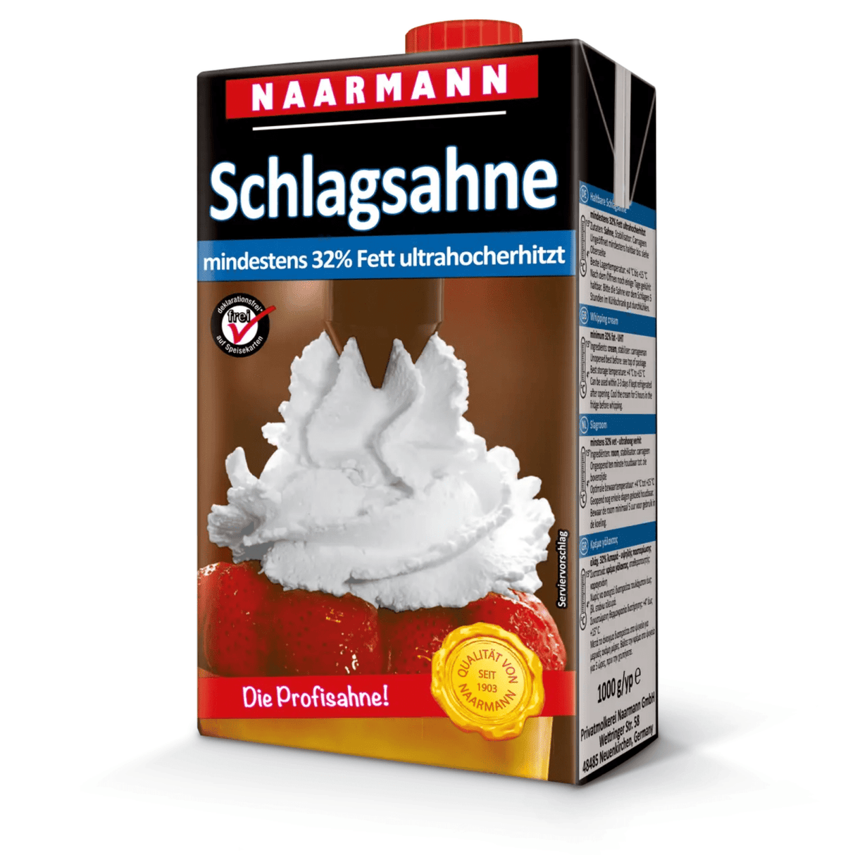 Naarmann chantilly au sucre 32% pack avec bouchon à vis (1 litre)