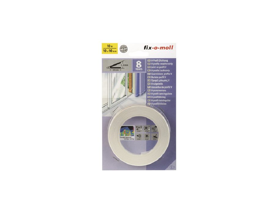 Fix-o-moll draft strip v-profile 10x10mm - 10m - white
