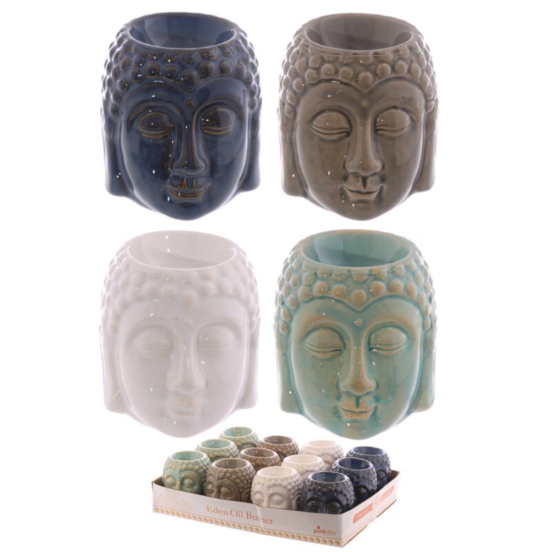 Brûle-parfum tête de Bouddha en céramique émaillée Crackelee - petit