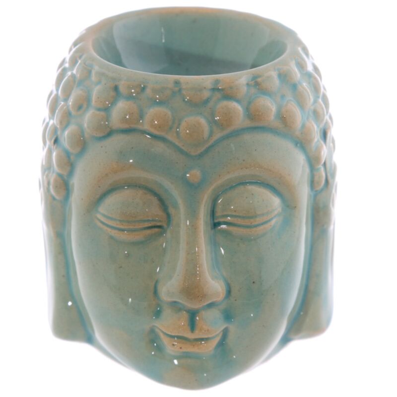 Brûle-parfum tête de Bouddha en céramique émaillée Crackelee - petit