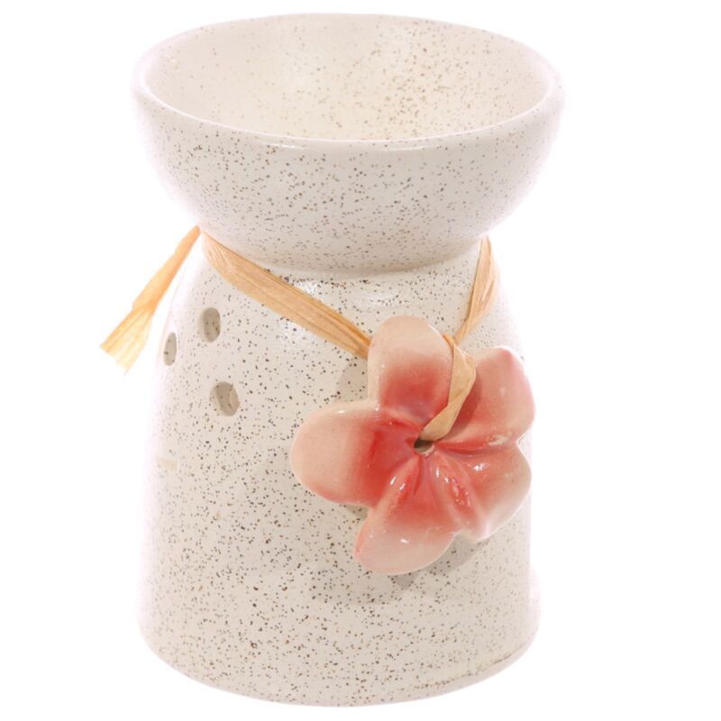 Brûle-parfum huile et cire en céramique fleur crème chinée