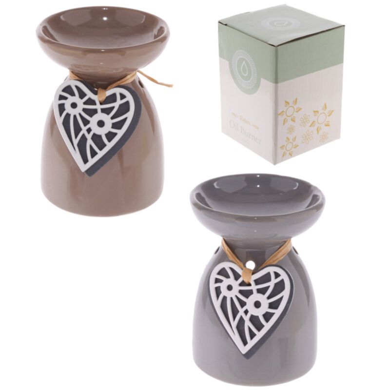 Brûleur parfum eden en céramique coeur en bois