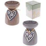 Brûleur parfum eden en céramique coeur en bois