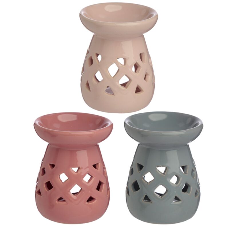 Brûleur de parfum à l'huile et à la cire en céramique en treillis sculpté au pastel