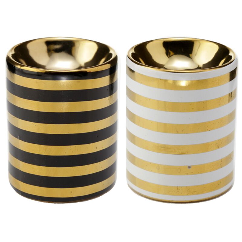 Mini brûleur de parfum en céramique à rayures dorées métallisées Eden - petit