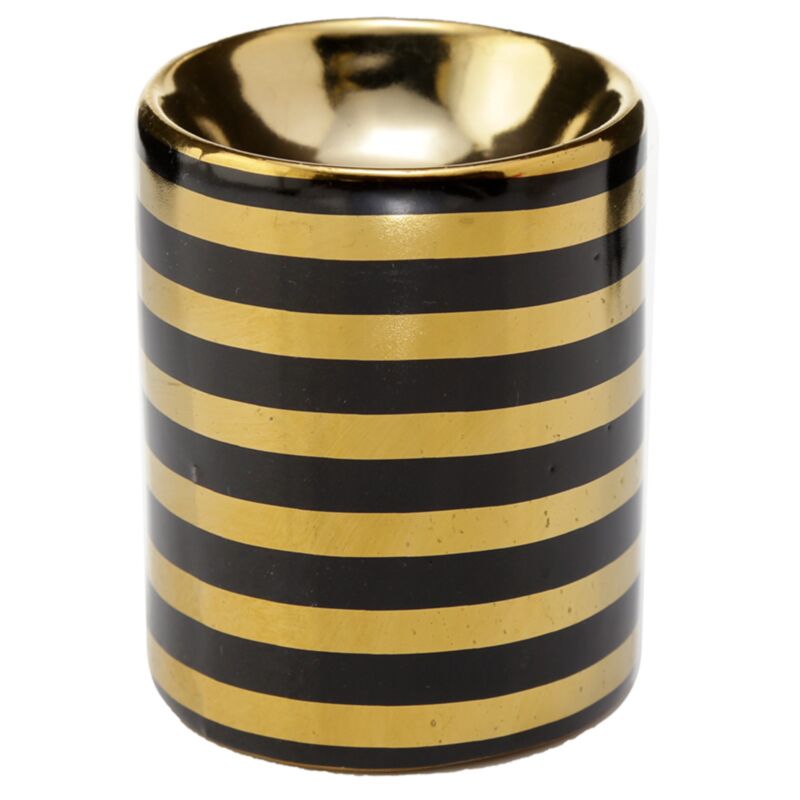 Mini brûleur de parfum en céramique à rayures dorées métallisées Eden - petit
