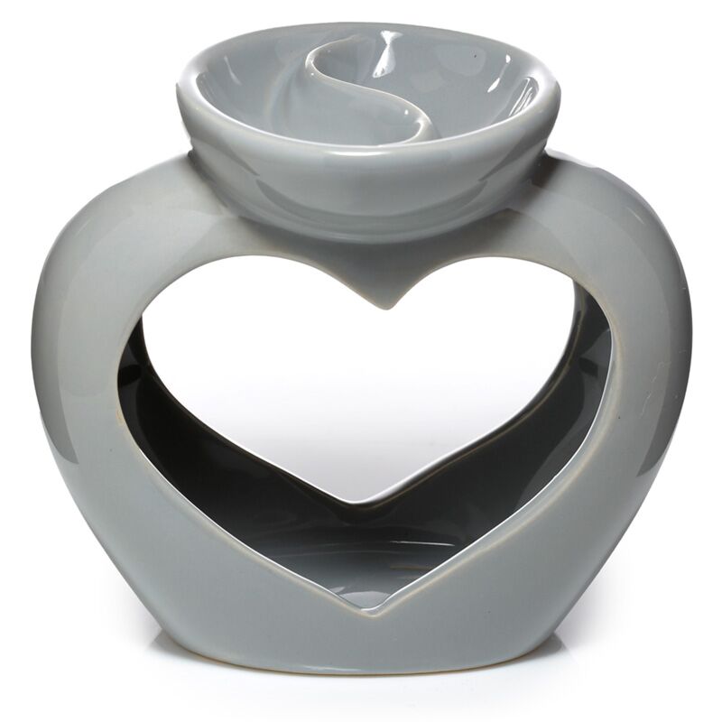 Brûle-parfum à huile et cire en céramique à double bol en forme de coeur gris