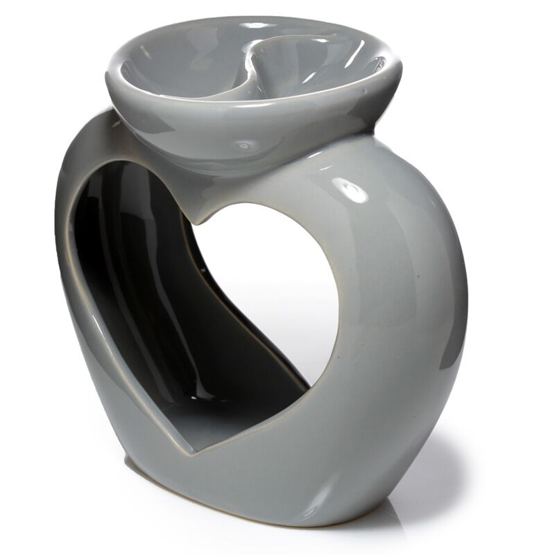 Brûle-parfum à huile et cire en céramique à double bol en forme de coeur gris