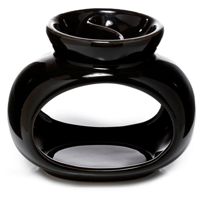 Brûleur de parfum à huile et cire en céramique ovale noir à double bol
