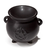 Brûleur de parfum en céramique noire pentagramme du chaudron des sorcières