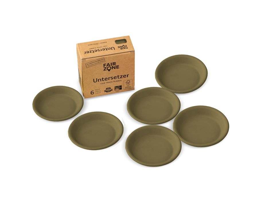 Sous-verres Fairzone pour pots de plantes - caoutchouc - olive - 6 pièces