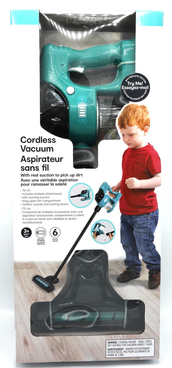 Aspirateur jouet Playgo avec sons d'aspiration et 2 accessoires.