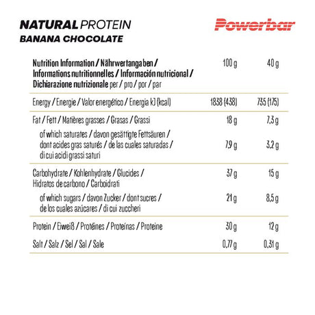 Barre végétalienne aux protéines naturelles Powerbar, boîte de 18