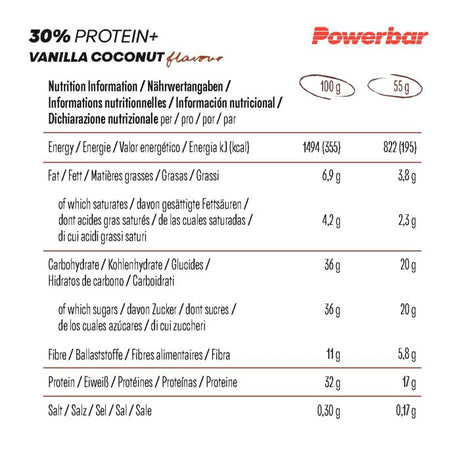 Powerbar 30% protéines+ (15 x 55gr) - vanille noix de coco