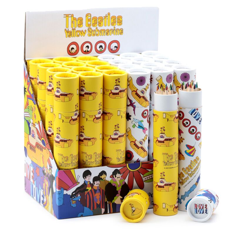 Le sous-marin jaune des Beatles - grand tube à dessin 12 crayons de couleur