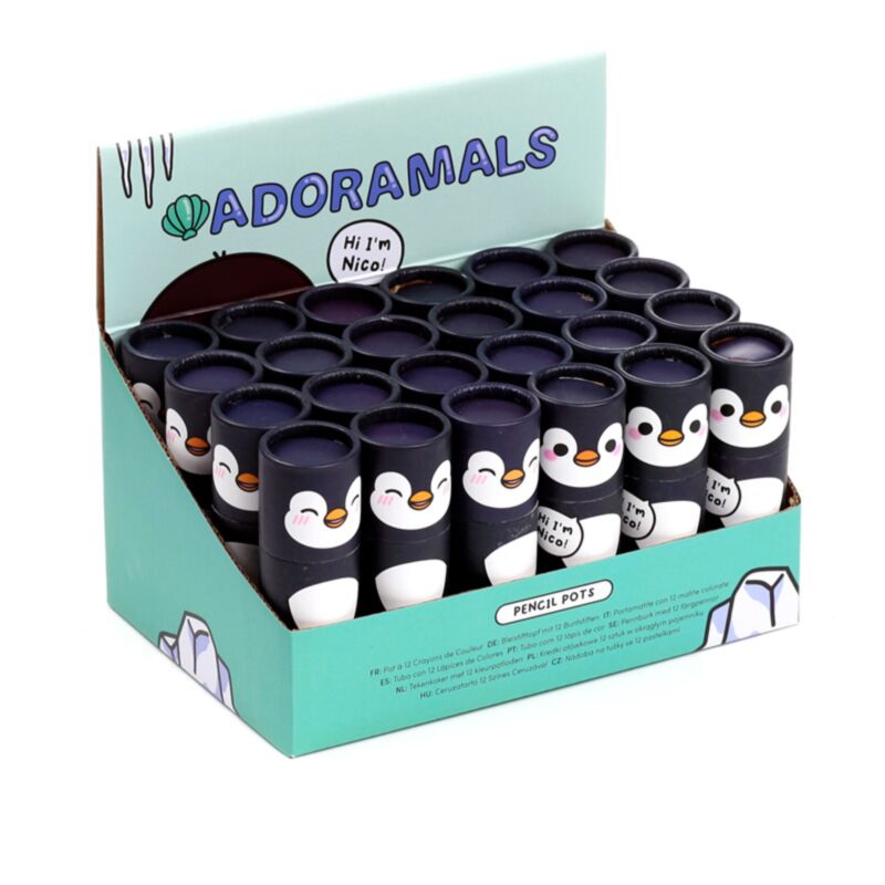 Tube à dessin pingouin Adoramals 12 crayons de couleur