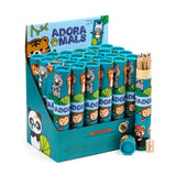 Adoramals animaux sauvages grand bouchon à vis étui à dessin 12 taille-crayons de couleur