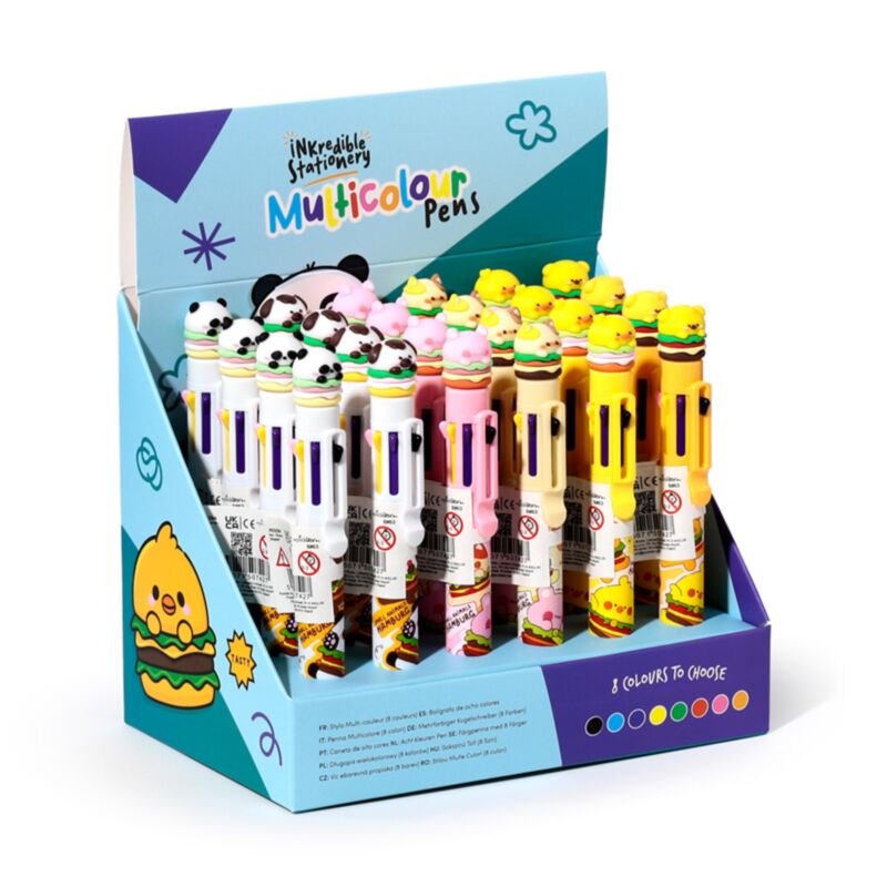 Stylo multicolore hamburger mignon (8 couleurs)