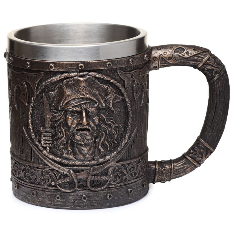 Chope à bière pirate décorative effet bois doré brossé