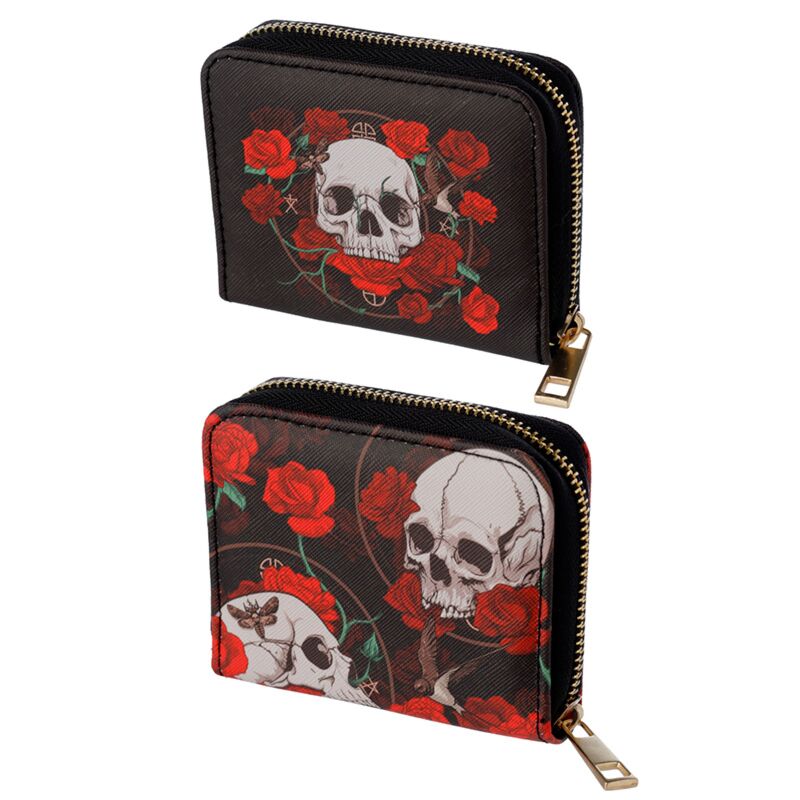 Portefeuille rond à fermeture éclair Skulls roses - petit