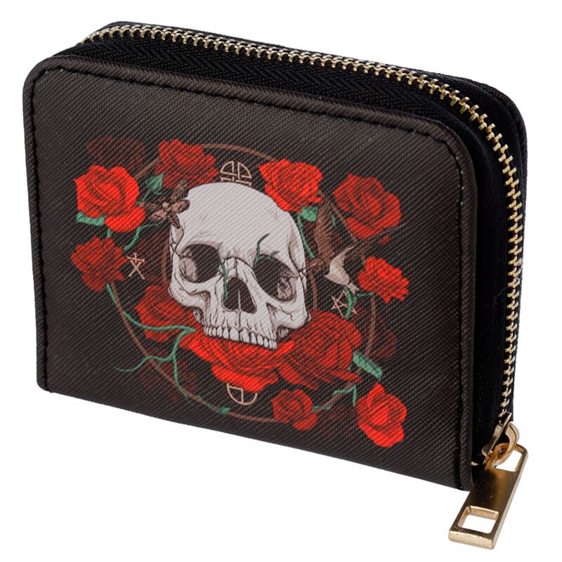 Portefeuille rond à fermeture éclair Skulls roses - petit