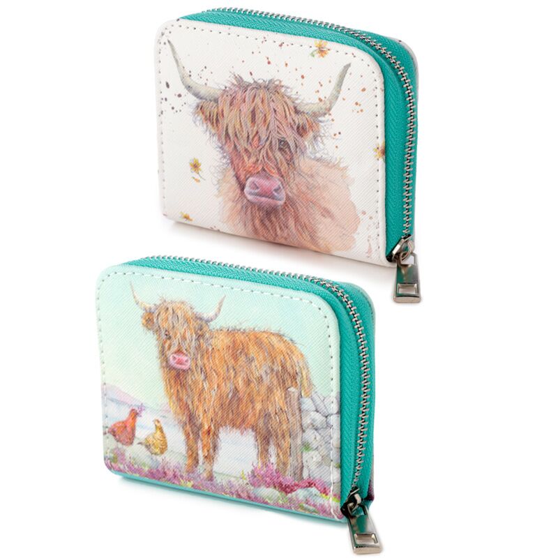 Jan Pashley Highland Coo Cow Portefeuille zippé rond - Petit
