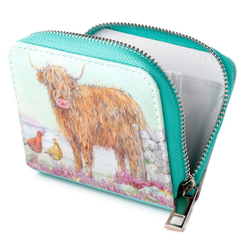 Jan Pashley Highland Coo Cow Portefeuille zippé rond - Petit
