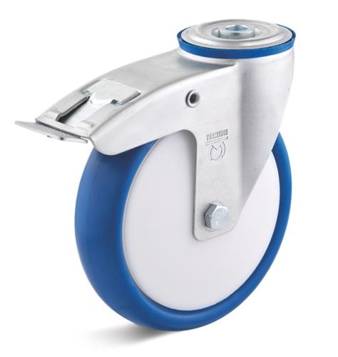 Roulette pivotante Torwegge avec frein PU ø160 fixation par boulon en plastique