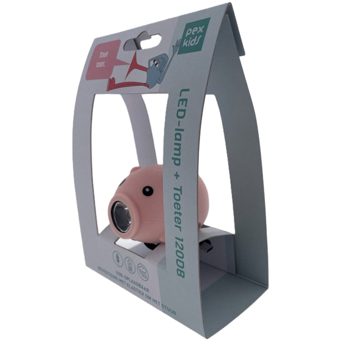 Pexkids klaxon de vélo cochon avec lampe LED USB rose