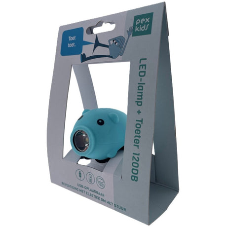 Pexkids klaxon de vélo cochon avec lampe LED USB bleu