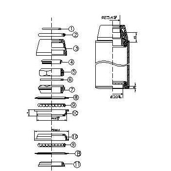 Tecora Ball Head Set1 1 8 Inch Semi Geint Wire 25.4-44-30.0 Sort