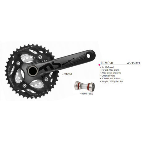 Sturmey-archer europa n.v. pédalier sunrace fcms50 10v 40 30 22 175mm + jeu de pédalier