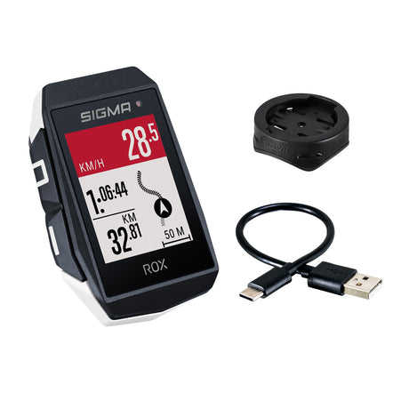 Sigma ROX 11.1 EVO GPS ZW WHITE Standard Steering Holder + USB-C charging cable