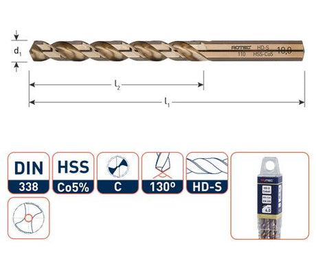 Foret hélicoïdal Rotec din338 co 8,8 mm