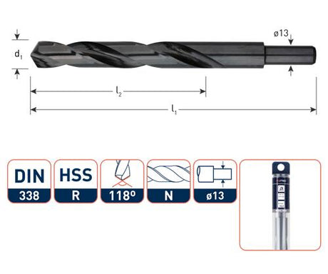Foret hélicoïdal Rotec DIN338 HSS-R 18,0mm tourné