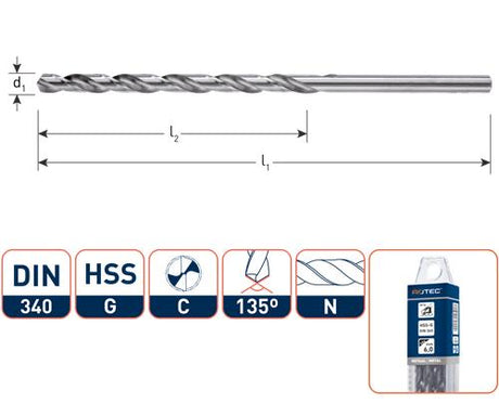 Foret hélicoïdal Rotec din340n 5,0 mm de long