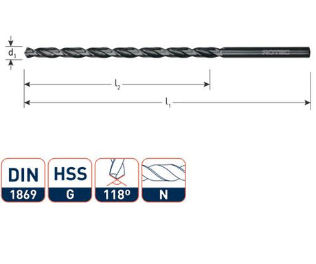 Foret hélicoïdal Rotec extra long 7,0x225 155