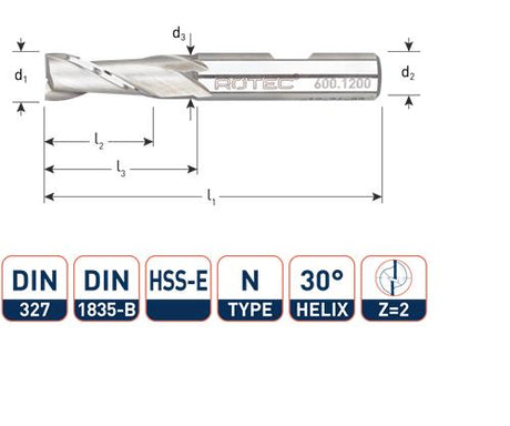 Rotec fraise à clavette courte din327 4.0mm Weldon (u)