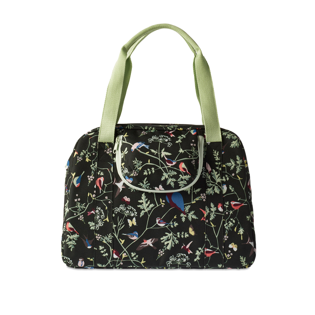 Basil Wanderlust transporte tout sac - sac à main à vélo noir avec imprimé d'oiseau coloré