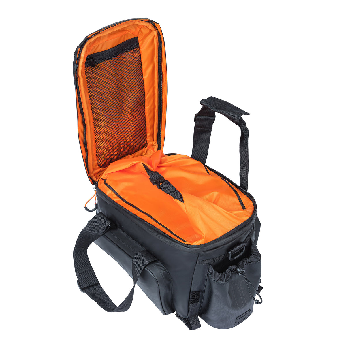 Basil Miles XL Bagage Behavior Bag, Black Orange, Waterproof, 9-36L, lämplig för elektriska cyklar