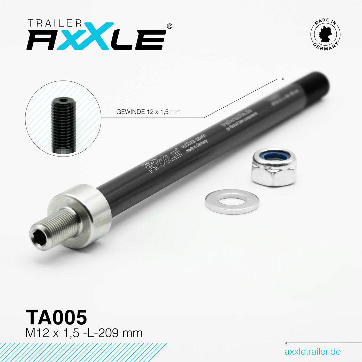Axe traversant Radoxx pour remorque m12x1,50 209mm