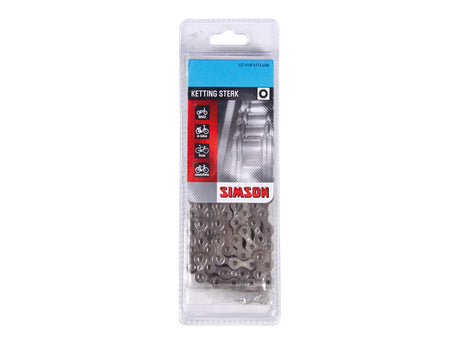 Collier Simson Normal Strong - chaîne de vélos supplémentaire pour les vélos de ville sans équipement et vélos avec équipement de moyeu (112 liens, 1 2x1 8, argent)
