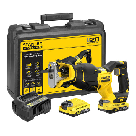 Stanley Fatmax SFMCS310D2K Scie alternative sans fil sans balais 20 V Max* | 2 batteries 2,0 Ah + chargeur | au cas où - sfmcs310d2k-qw