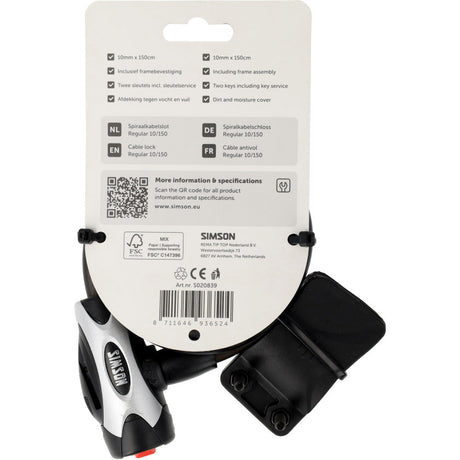 Sans marque sans marque Simson câble antivol en spirale taille normale xl 10 mm x 150 cm