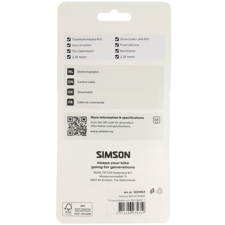 Simson câble intérieur de frein à tambour universel inox - argent