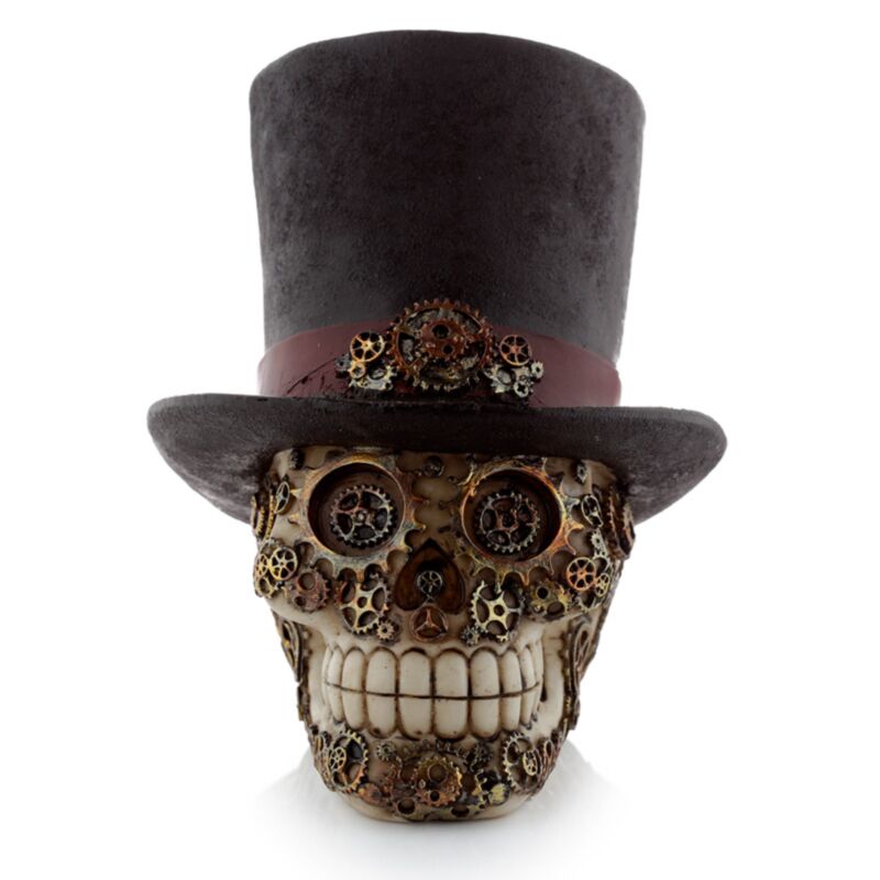 Crâne de style steam punk avec accessoire de maison chapeau haut de forme