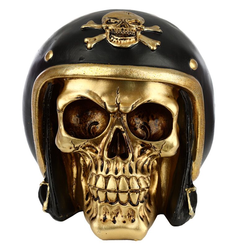 Crâne d'or en accessoire de maison de casque de moto