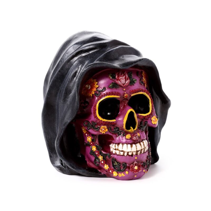 Jour des morts crâne violet avec capuche